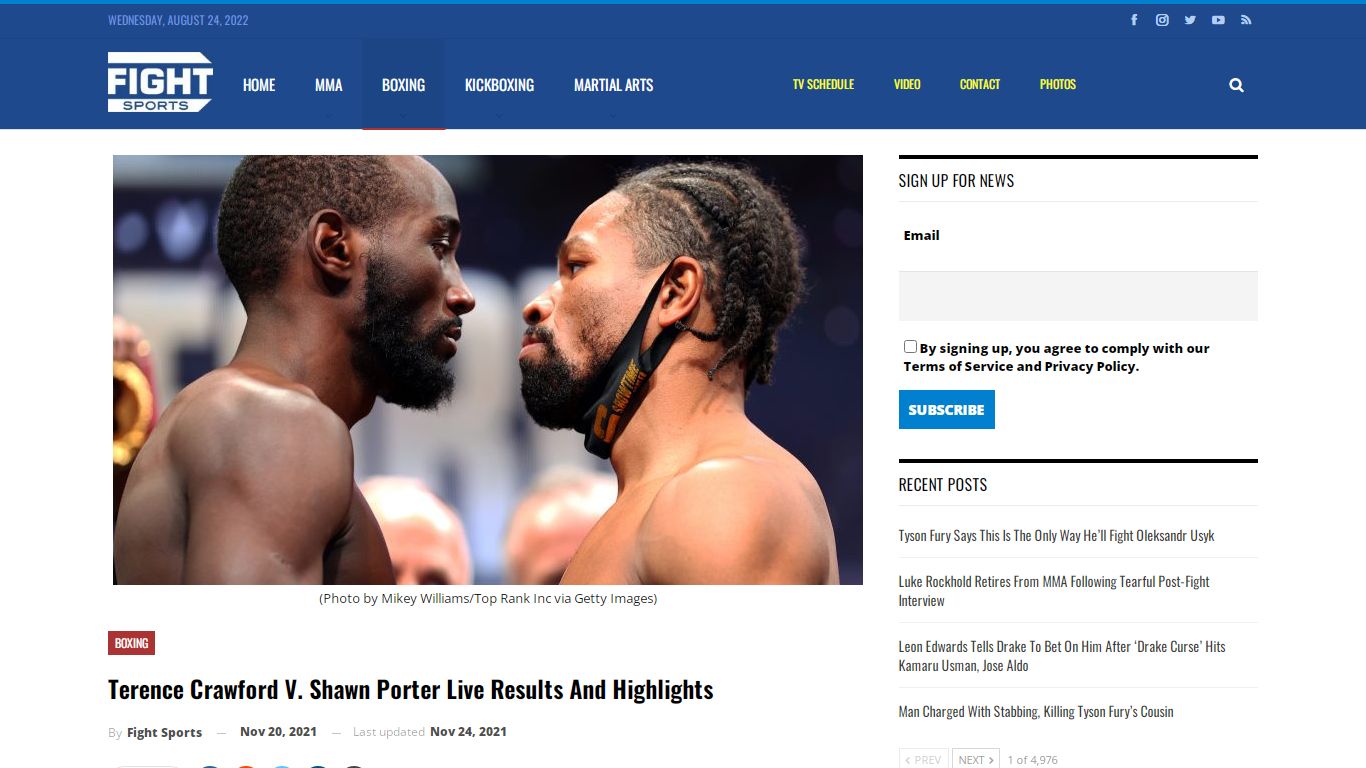 Crawford v. Porter Live Results And Highlights | FIGHT SPORTS